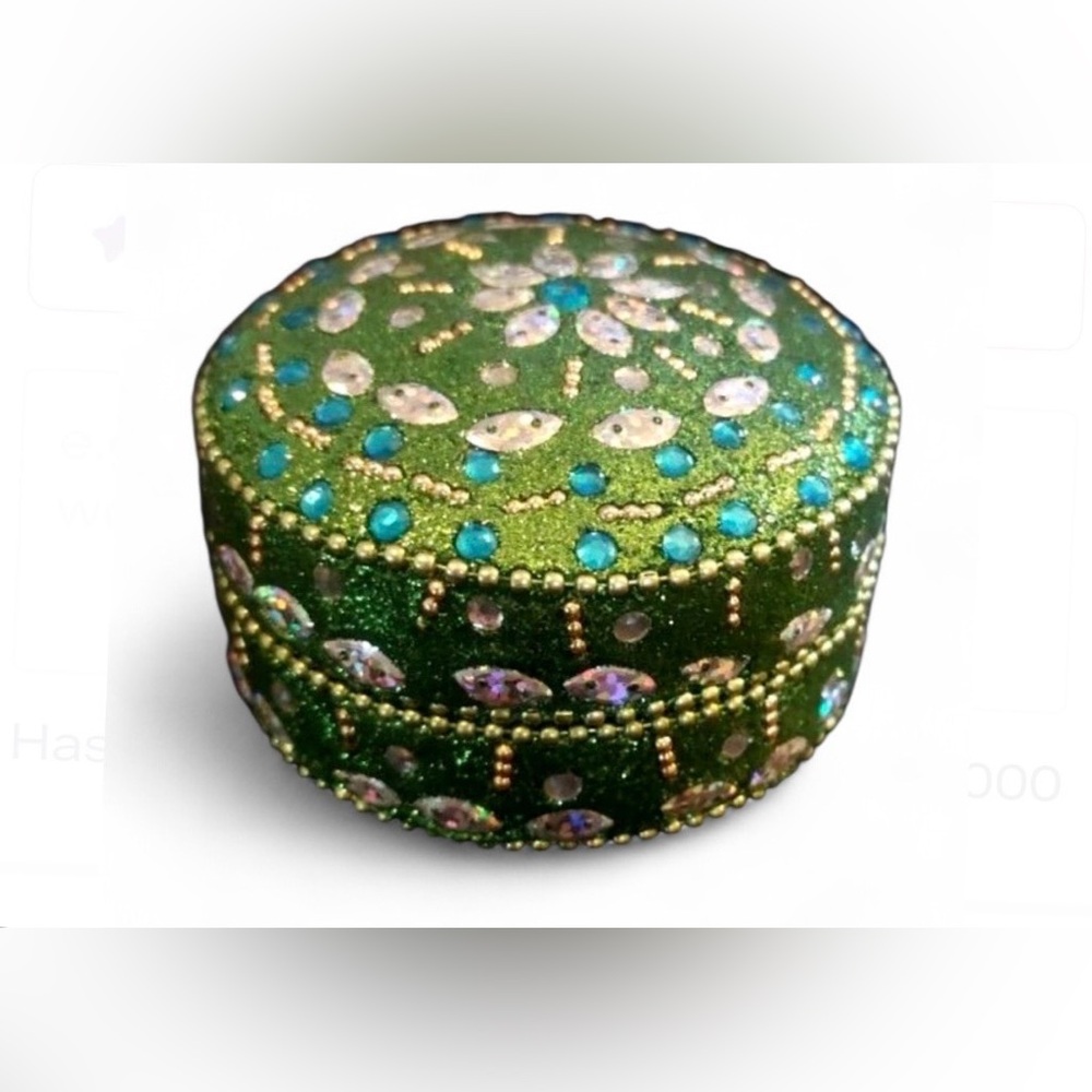 Bejewelled Round Trinket Box From India